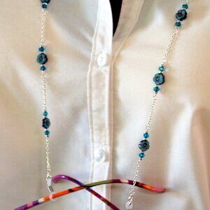 Blue Flower Eyeglass Lanyard Chain Bead Face Mask Necklace